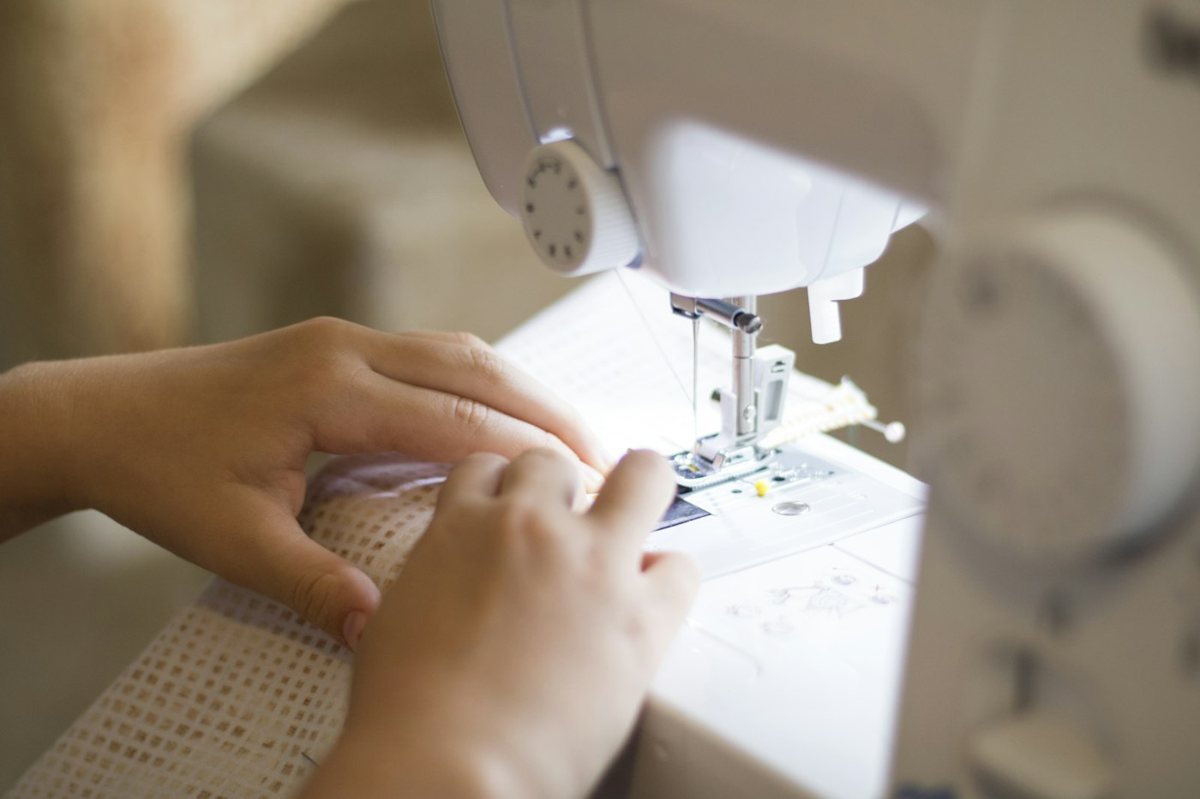 Close-up of a sewing machine in use