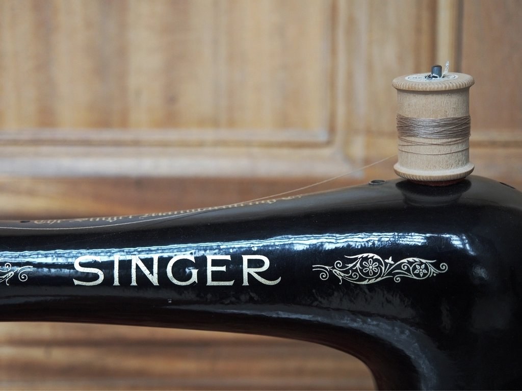 Close-up of a vintage Singer sewing machine