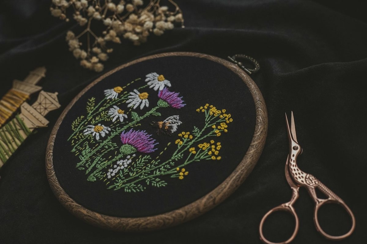 Embroidered fabric close-up