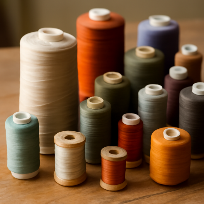 Assortment of sewing thread spools in different weights and colors Assortment of sewing thread spools in different weights and colors